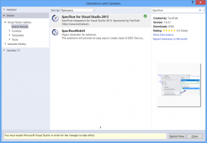 Restarting Visual Studio after SpecFlow installation