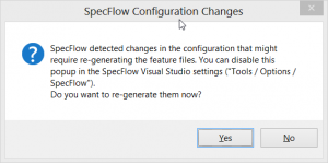 SpecFlow asking to regenerate codebehinds