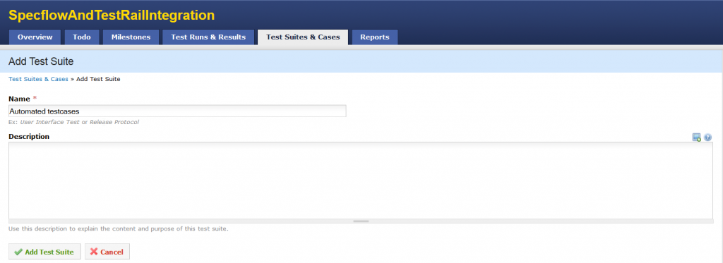 Image showing creation of a new suite