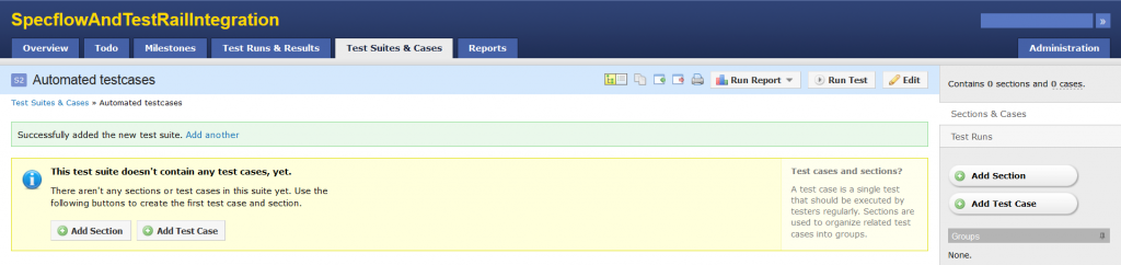 Image showing the created suite