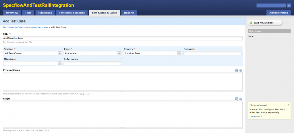 Creating a new testcase