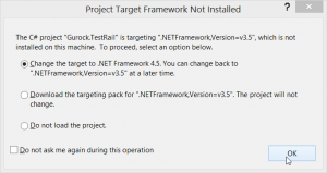 Visual Studio asking which .Net version to use